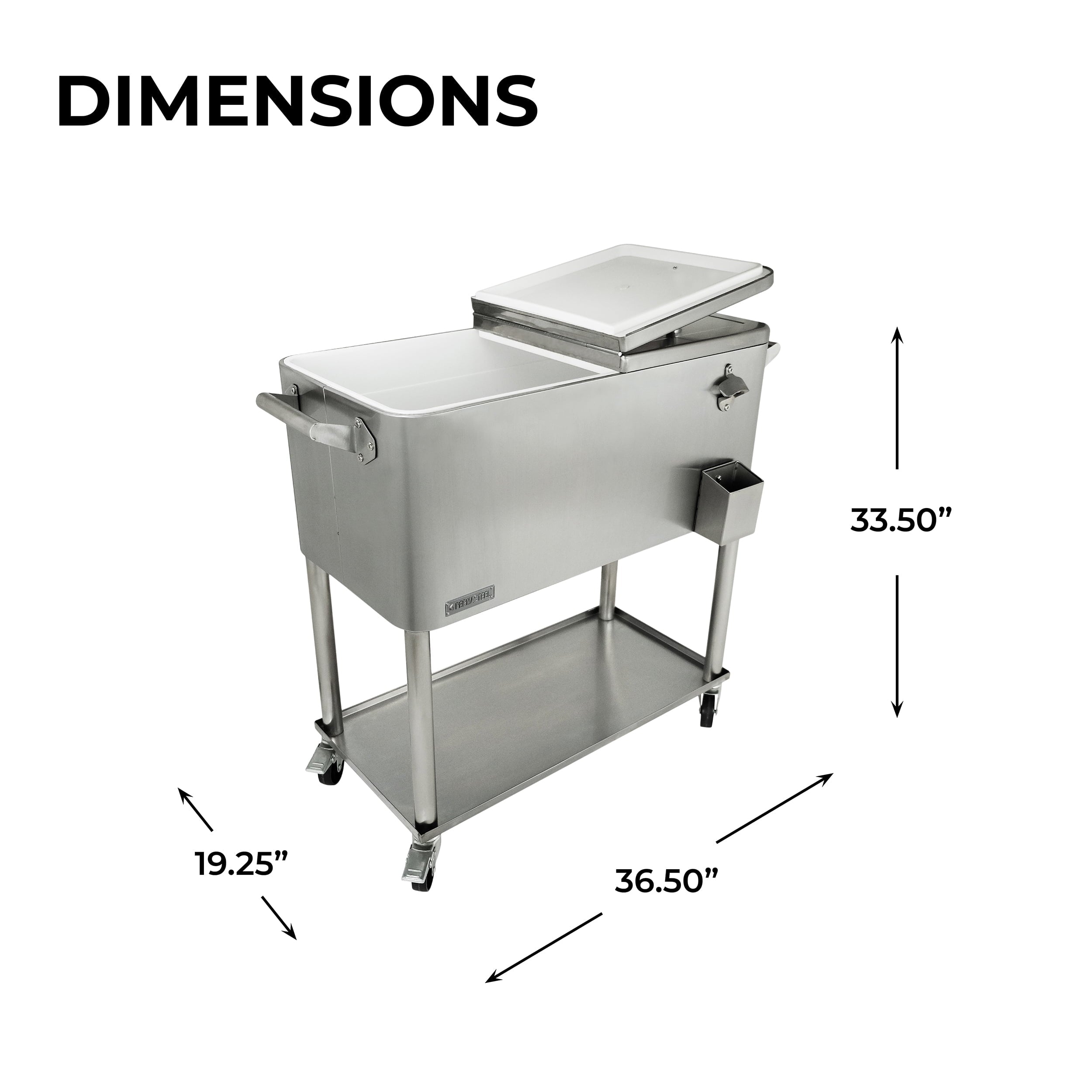 Permasteel PS-206-SS 80 Quart Rolling Patio Cooler with Bottom Tray, Stainless Steel