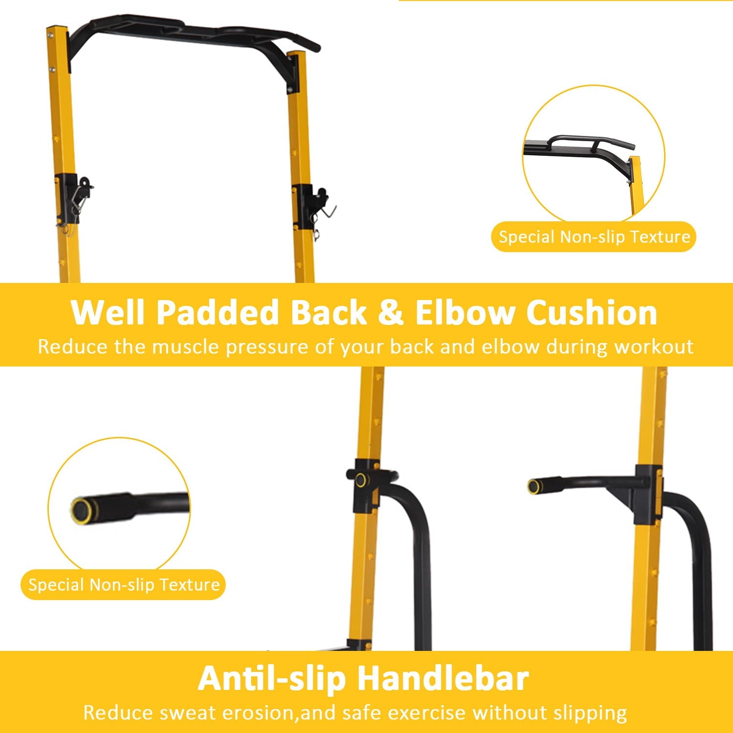 Wesfital Multi-Function Power Tower with Adjustable Barbell Rack Barbell Holder Home Fitness Equipment, Yellow