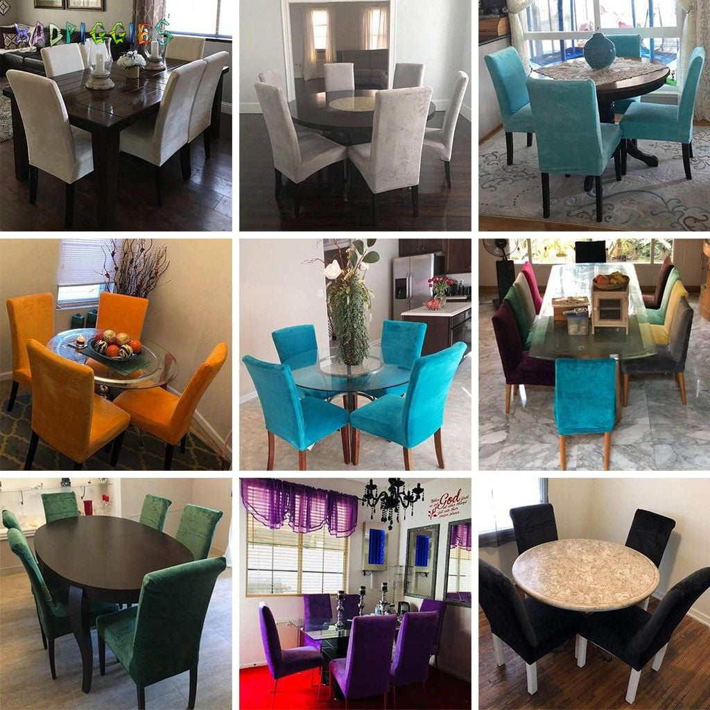 BadPiggies 1 Pack Velvet Stretch Dining Room Chair Covers Soft Removable Dining Chair Slipcovers,Grey