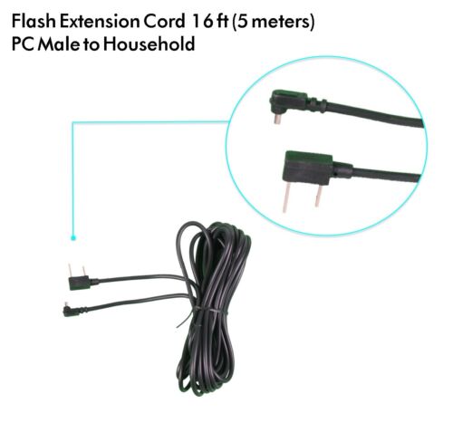 16ft Flash Strobe Extension Cord 4mm Heavy Duty PC Male to Household Camera DSLR