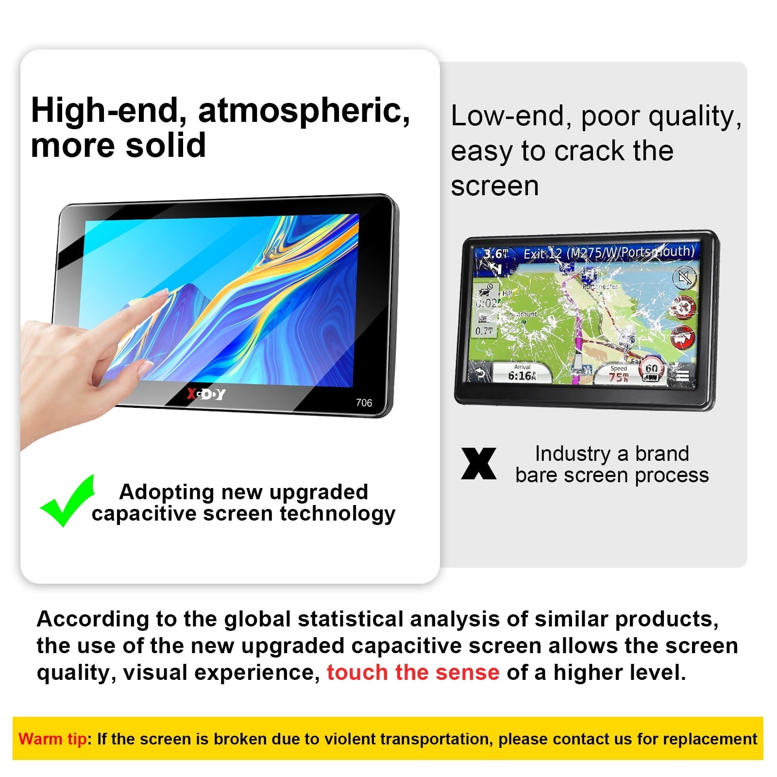XGODY 2.5D Screen 7 inch Car GPS Navigation for Car 8GB+256 Truck GPS for Car with Speed Camera Warning Lifetime Free Map Update
