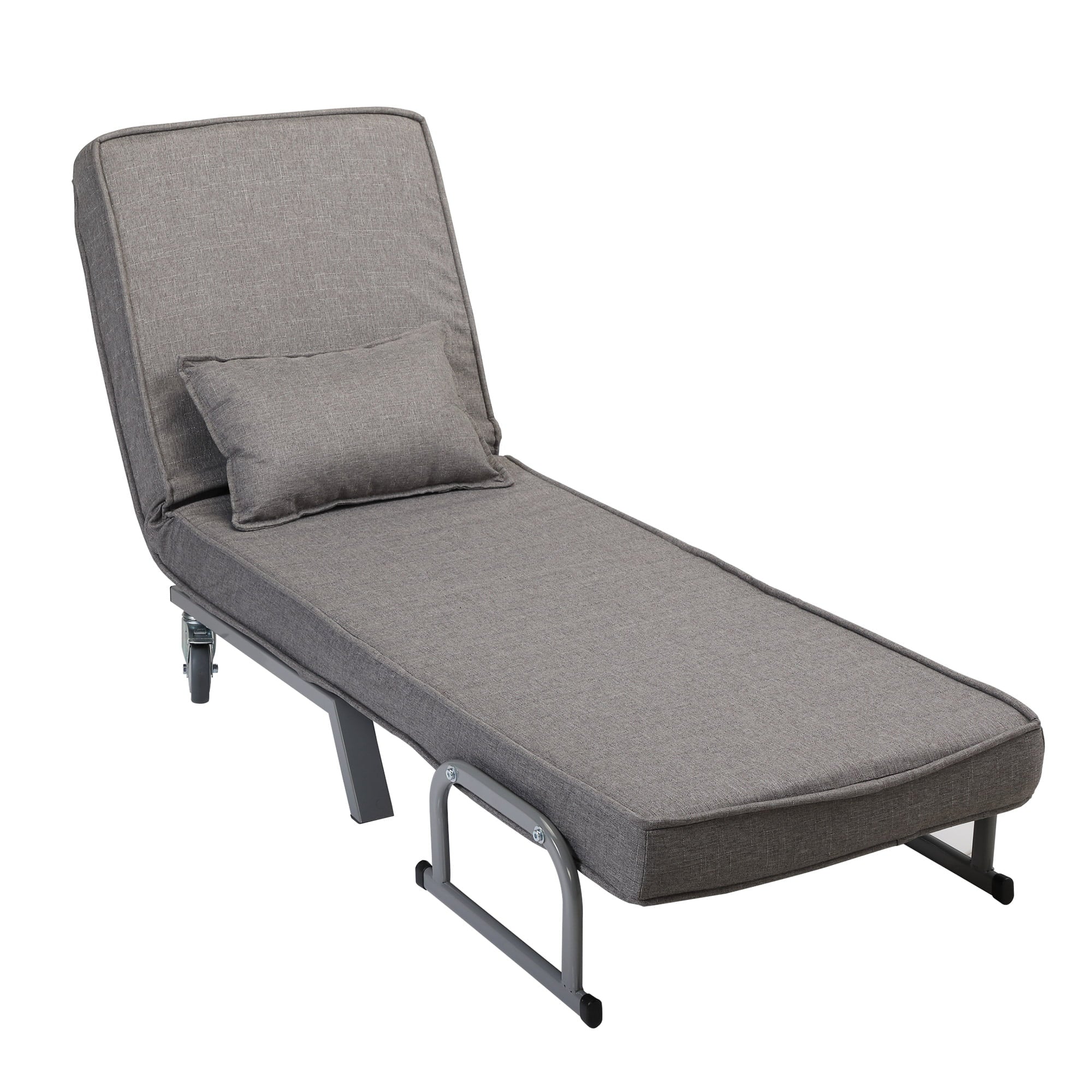 Jaxpety Convertible Sofa Bed Sleeper Arm Chiar, 6-Position Folding Lounge Leisure Recliner W/ Pillow, Gray