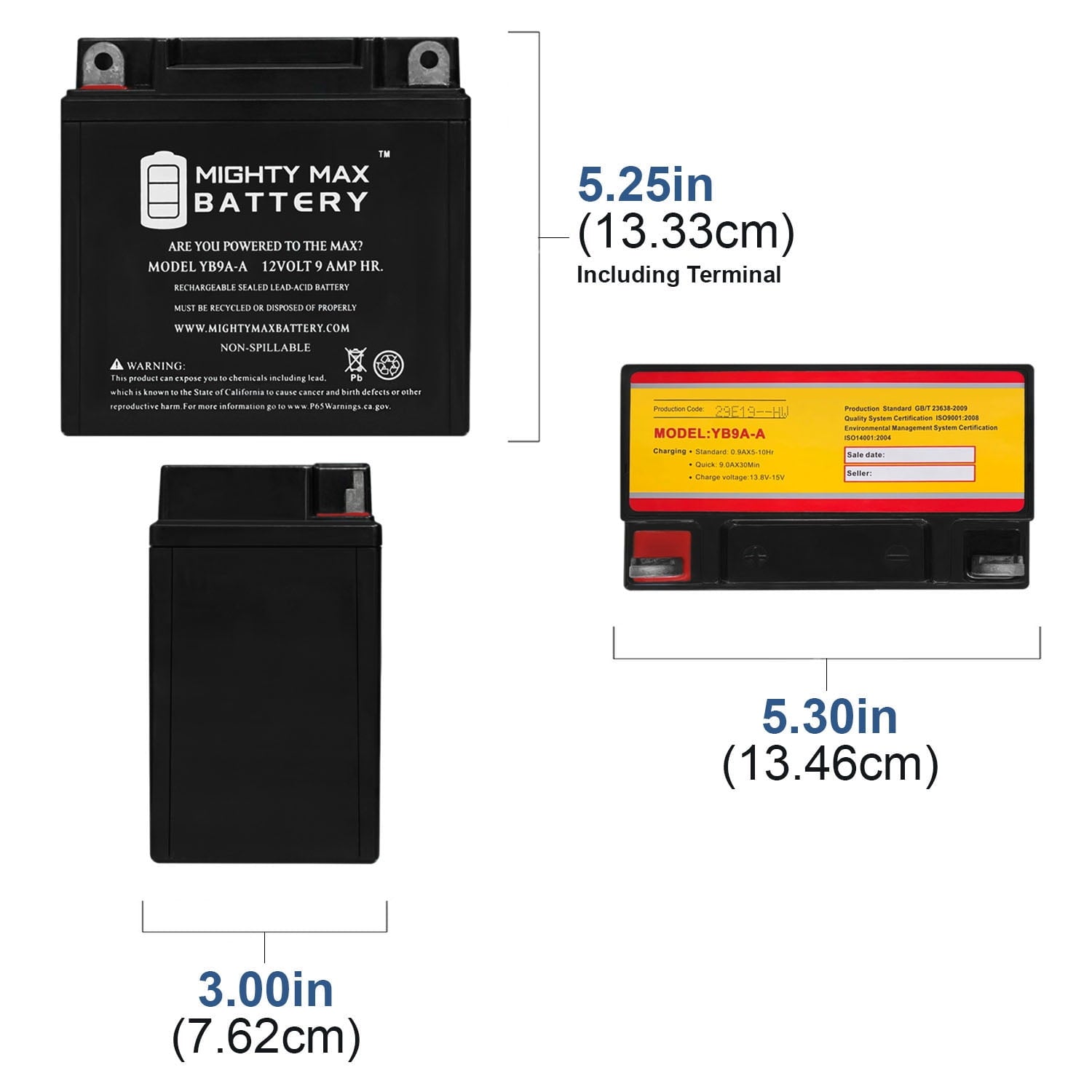 YB9A-A 12V 9AH Battery Replacement for Scorpion YB9A-A Powersport
