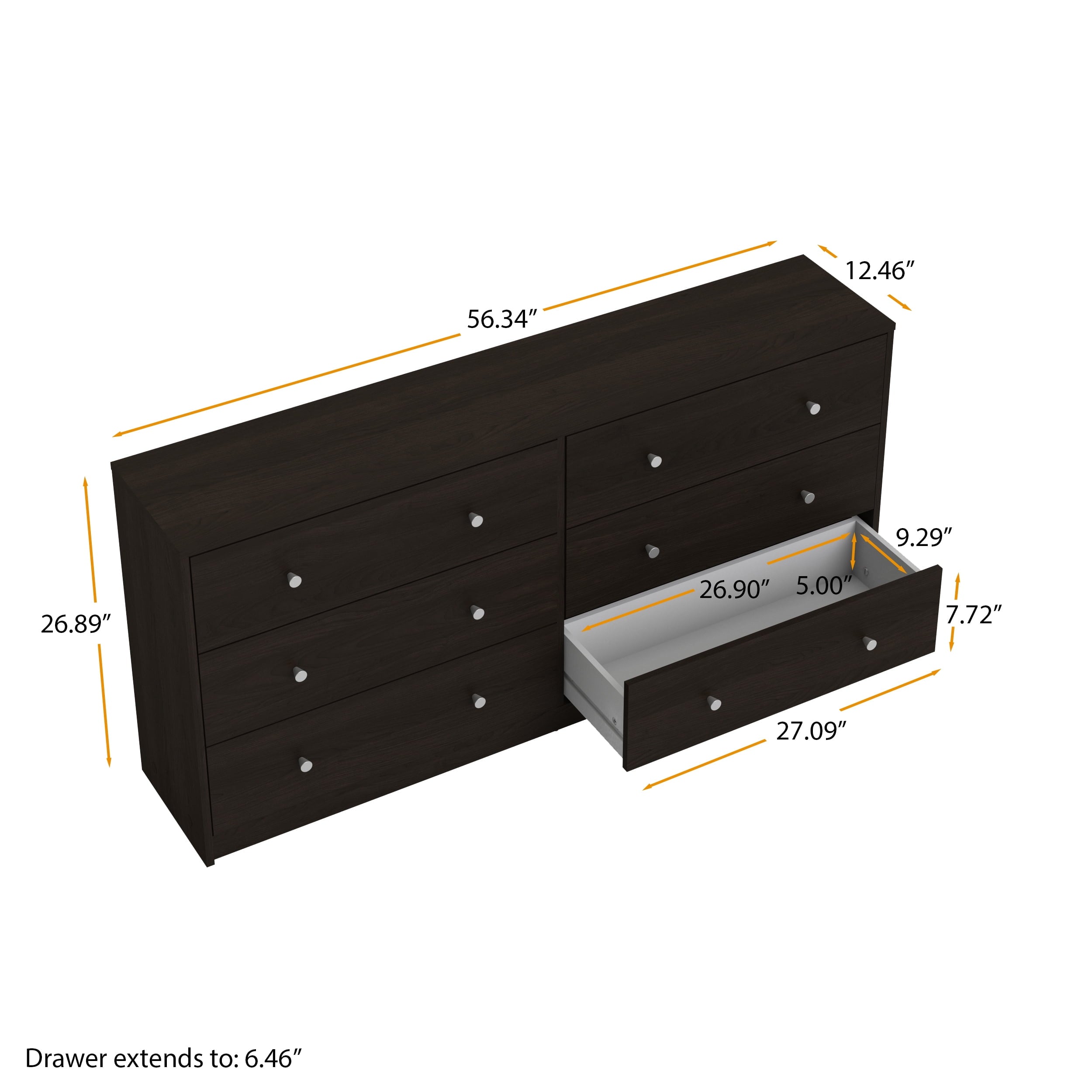Studio 6 Drawer Double Dresser, Coffee