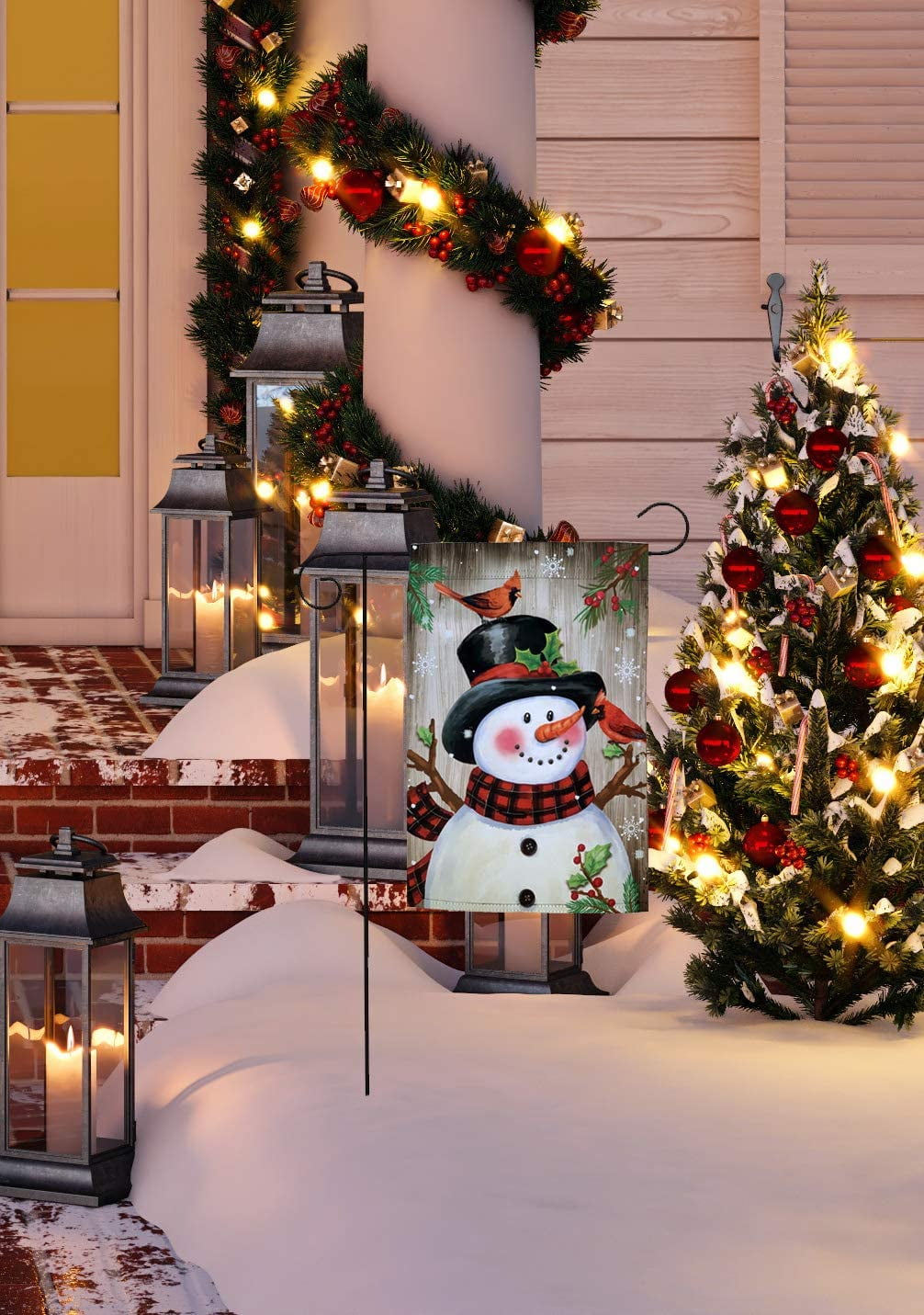 Frosty & Cardinals Christmas Garden Flag - 12