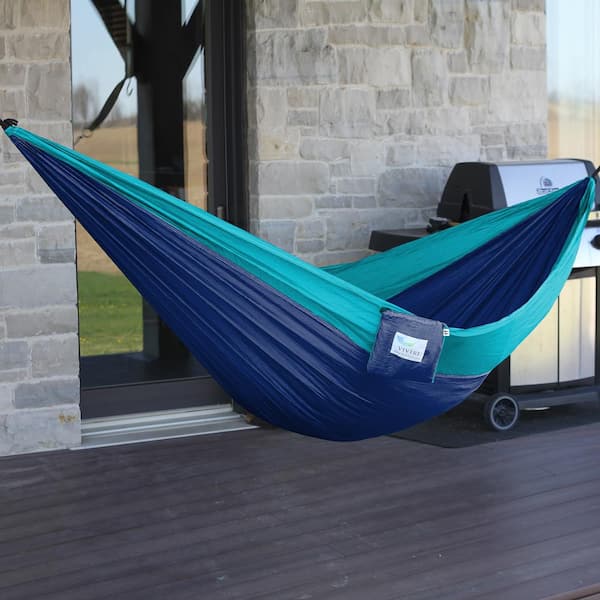 10.6 ft Portable Nylon Hammock in Navy and Turquoise