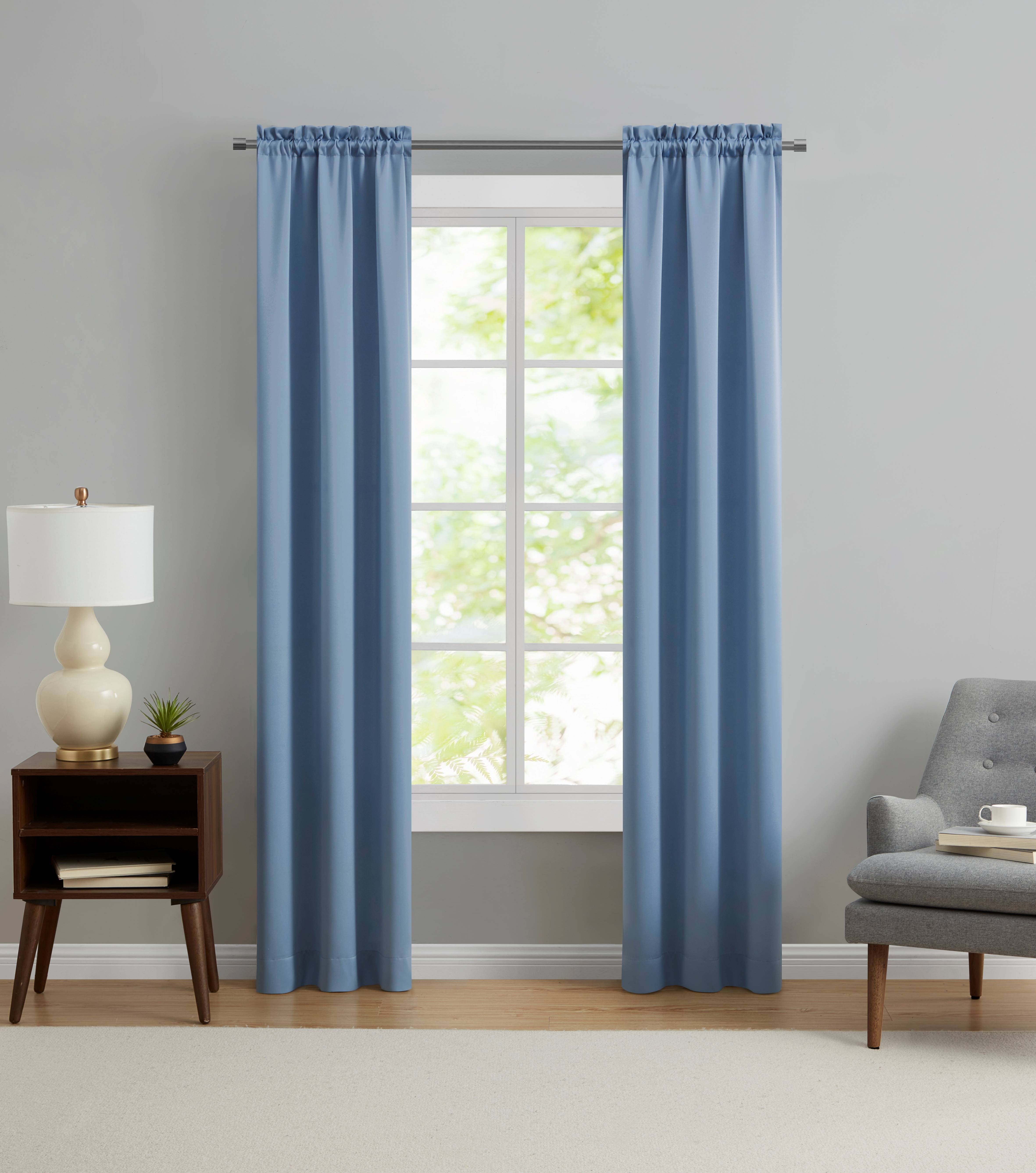 Mainstays Solid Blue Quartz Room Darkening Rod Pocket Curtain Panel Pair, 30