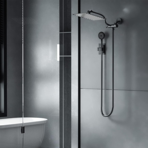 10" High Pressure Rainfall Shower Head with Handheld Combo, 12" Large, Black