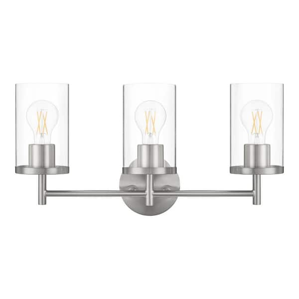 Kinglet 20 in. 3-Light Brushed Nickel Vanity Light, Towel Bar, Towel Ring Paper Holder and Towel Hook Bath Set (5-Piece)