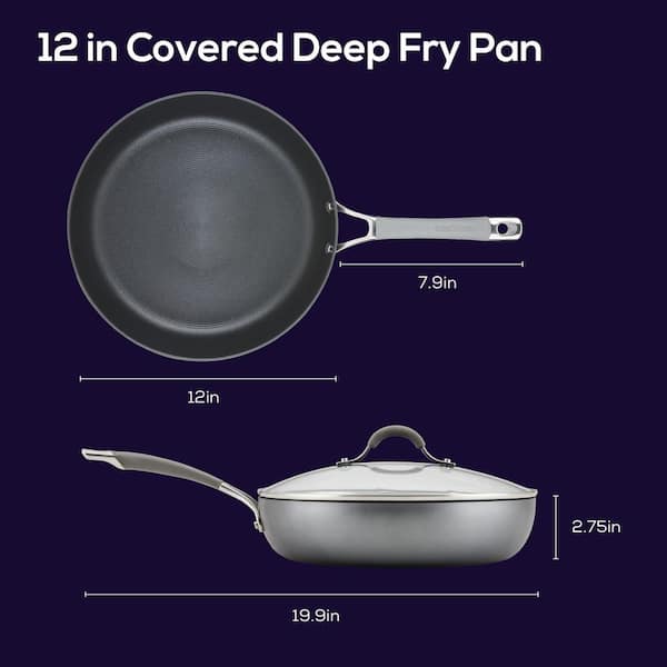 Elementum 12 in. Hard-Anodized Aluminum Nonstick Deep-Frying Pan in Gray with Lid
