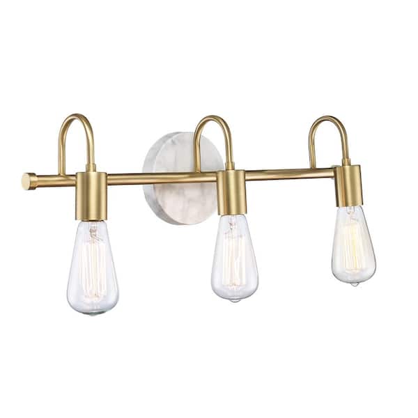 Hensley 21 in. 3-Light Gold and Faux Marble Bathroom Vanity Light Fixture