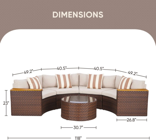 5-Piece Patio Sectional Furniture Patio Half-Moon Set Brown Wicker Curved Outdoo