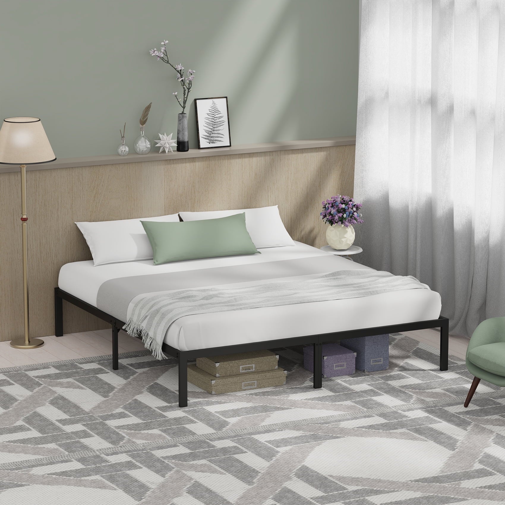 Mr IRONSTONE Heavy Duty King Size Metal Platform Bed Frame, No Box Spring Needed, Sturdy King Size Bed with 14 inch High Under Bed Storage Space, Anti-Slip, Noise Free, Easy Assembly, Black