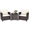 Costway 3PCS Patio Rattan Furniture Set Cushioned Conversation Set Sofa Coffee Table Red