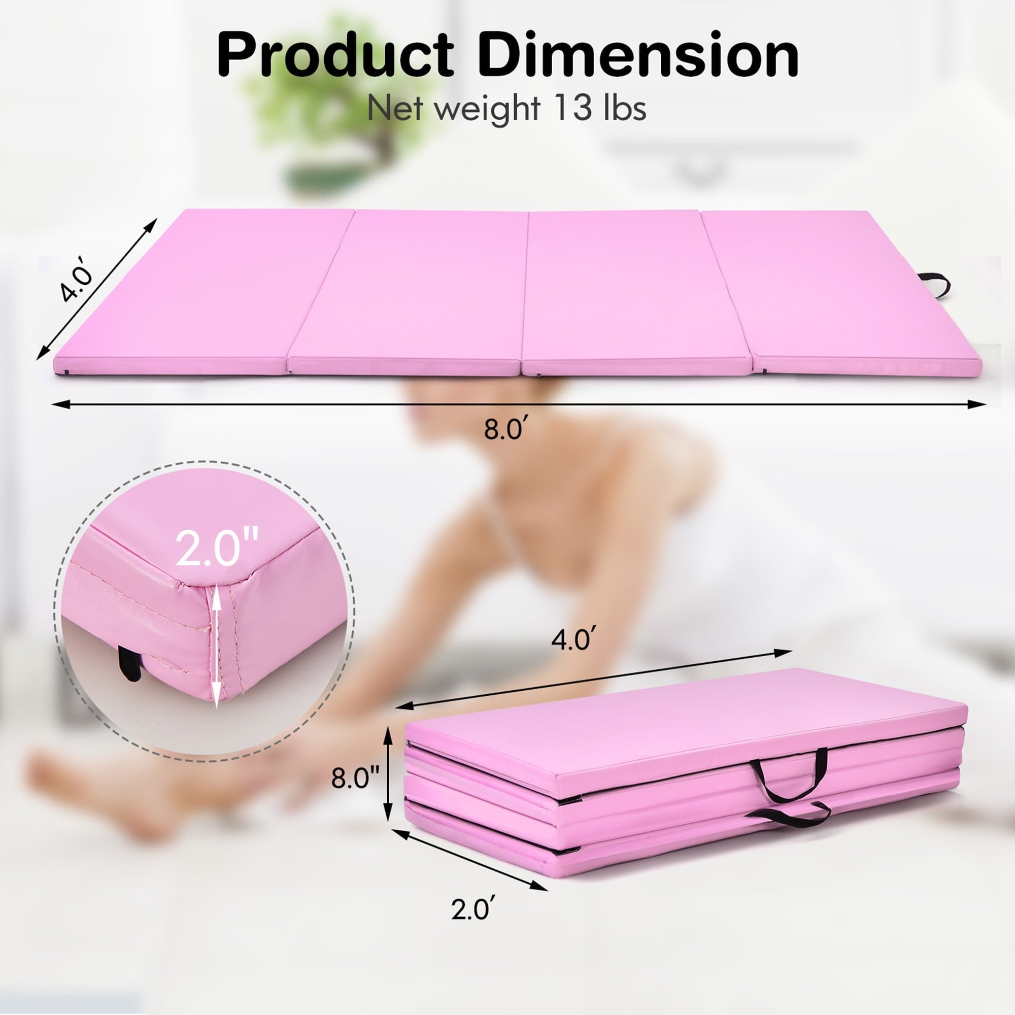 Gymax 8' x 4' x 2'' Folding Gymnastics Tumbling Mat Thickened Exercise Mat Pink