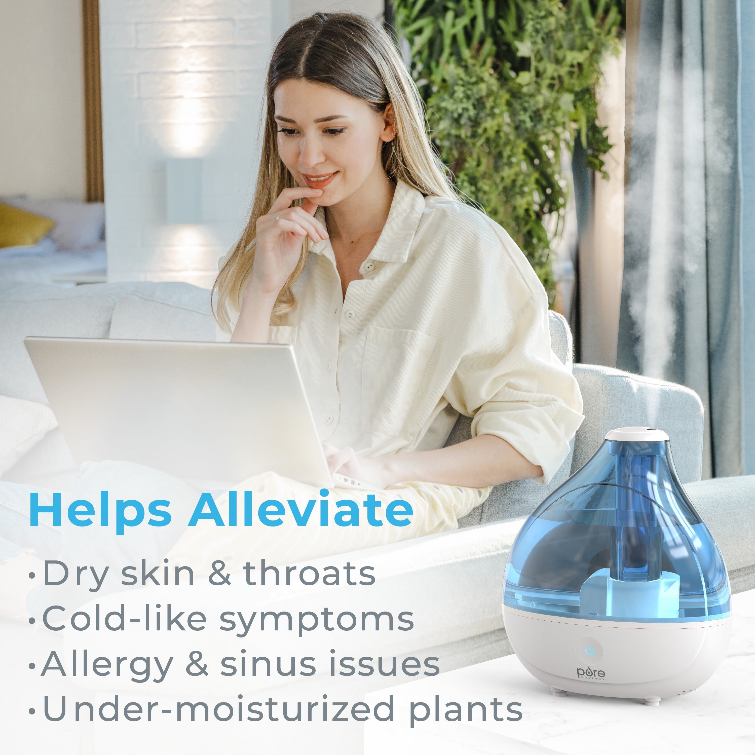 Pure Enrichment MistAire Ultrasonic Cool Mist Humidifier - Quiet Air Humidifier That Lasts Up To 25 Hours, 360° Rotation Nozzle, Auto Shut-Off, Night Light
