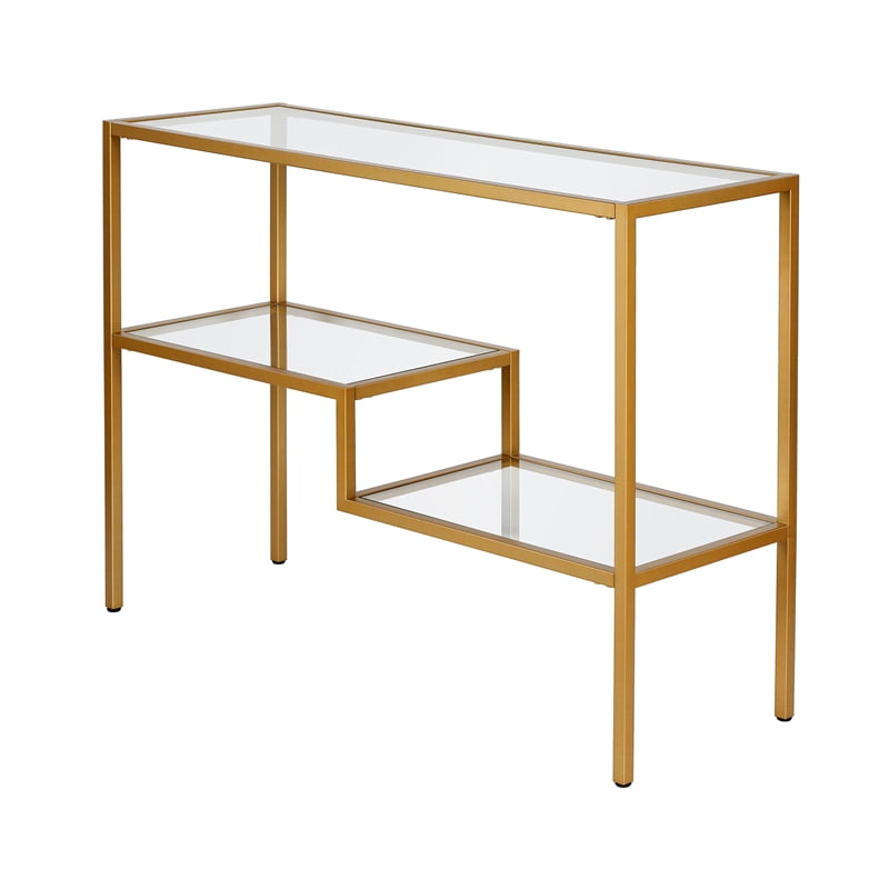 Pemberly Row Traditional Two Tier Metal Console Table in Gold and Brass Finish