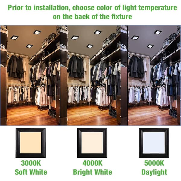 Low Profile 5 in. Matte Black Square LED Flush Mount with Night Light Feature J-box Compatible Dimmable (8-Pack)