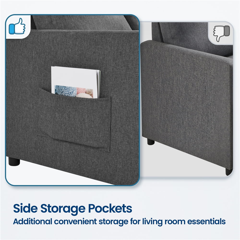 Topeakmart Convertible Sofa Bed Sleeper Sofa Trundle Loveseat with Pull-out Trundle Bed, Dark Gray