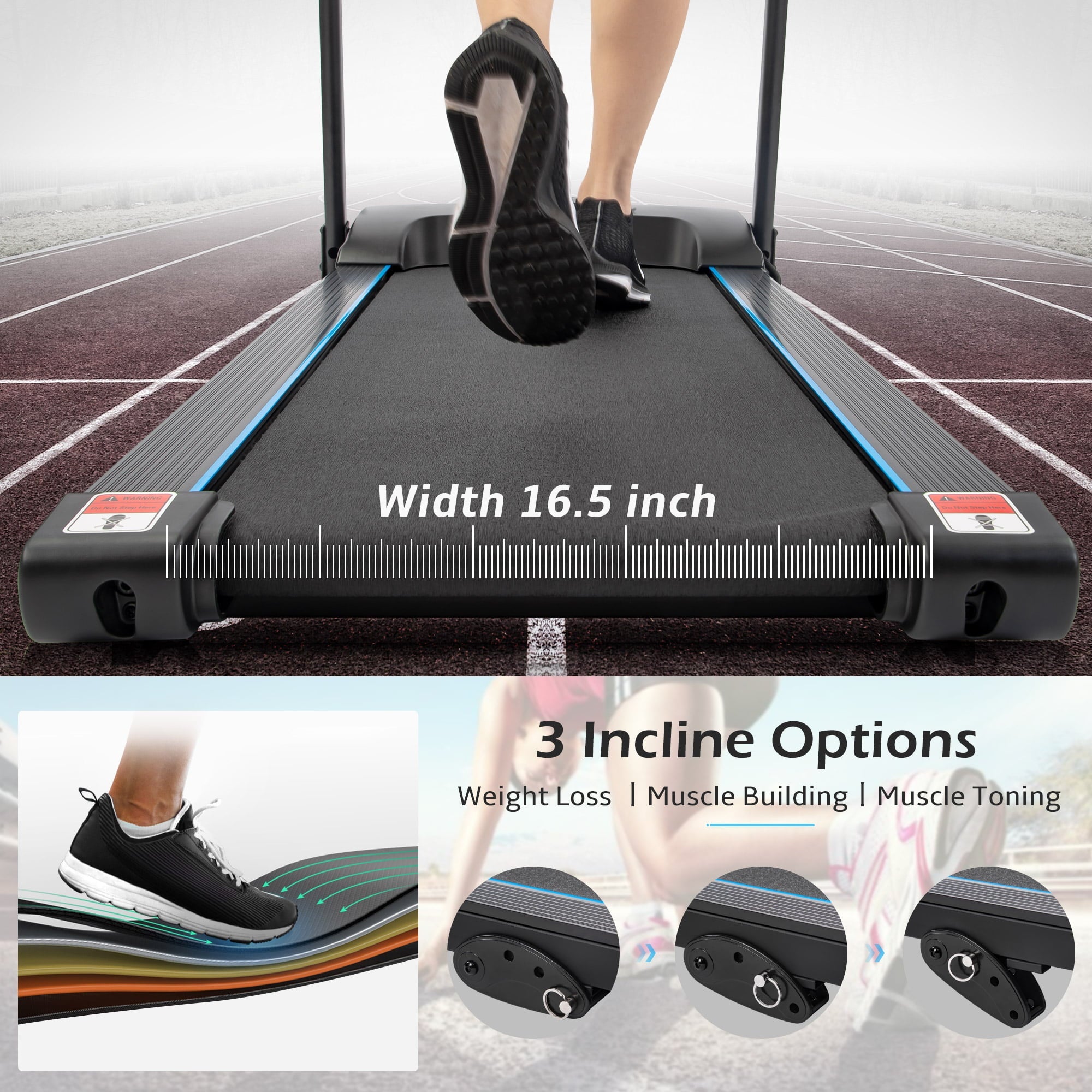 [US IN STOCK]Folding Electric Treadmill 2.5 HP Running Machine with Large LCD Display, 15 Preset Programs, 3 Manual Incline Treadmill- 220lbs