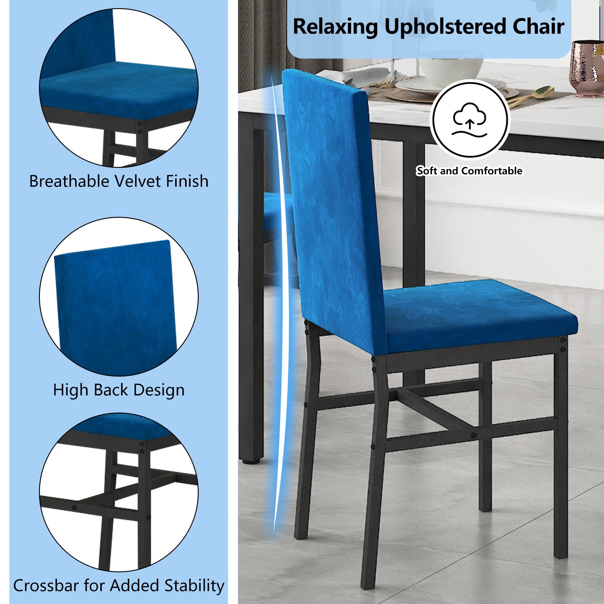 Rectangle Dining Table Set, 5 Pieces Dining Set, Dine Table and 4 Velvet Chairs, Compact Kitchen Table Set for Home, Breakfast Nook, Cafeteria Dining Room, JA4324