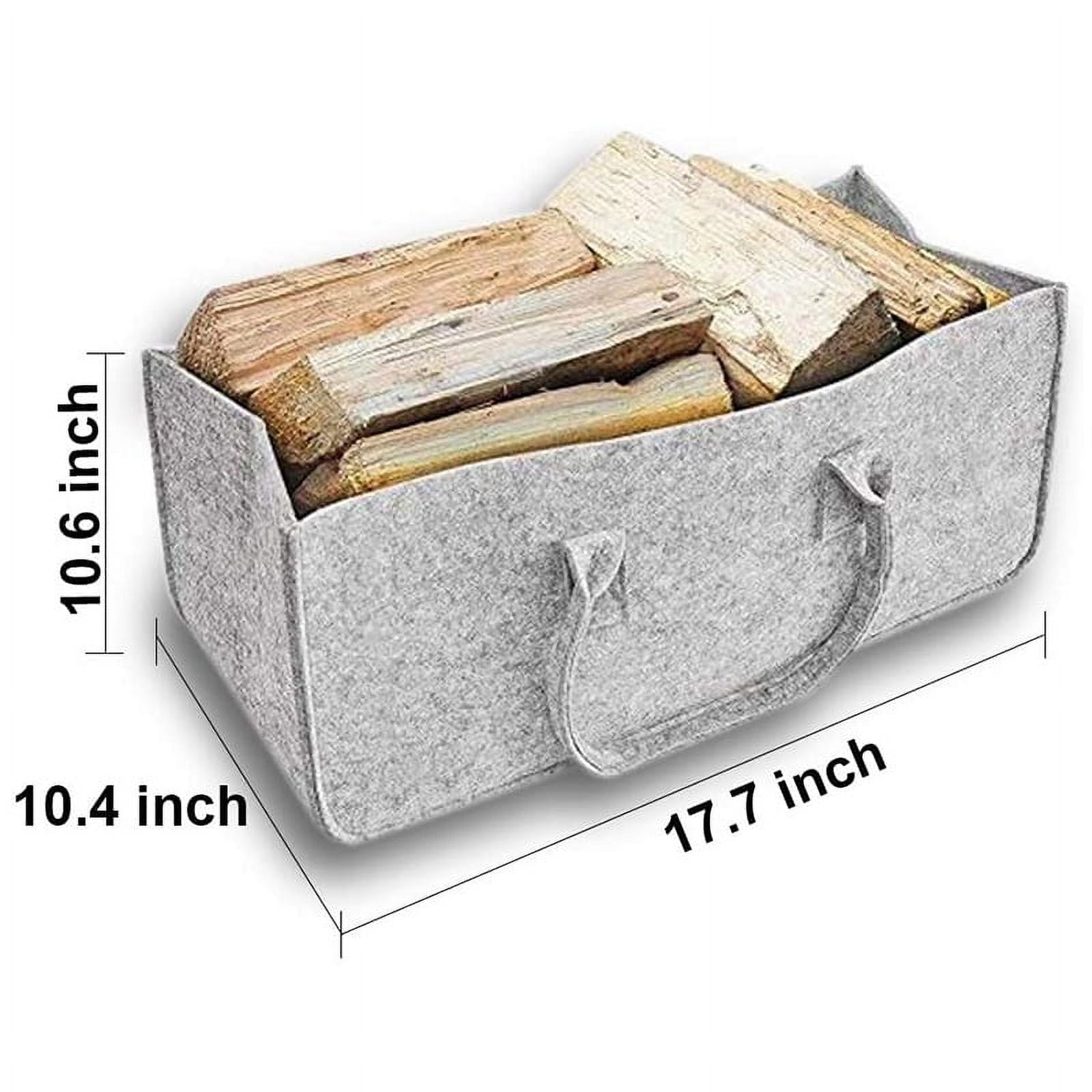 Growment Fireplace Wood Felt Storage Bag Basket Magazine Rack Firewood Pocket,Felt Foldable Firewood Holder Basket Gray