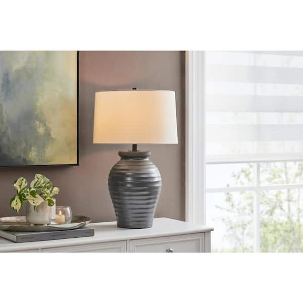 Ivydale 22.5 in. Terra Cotta Indoor Table Lamp with White Fabric Shade