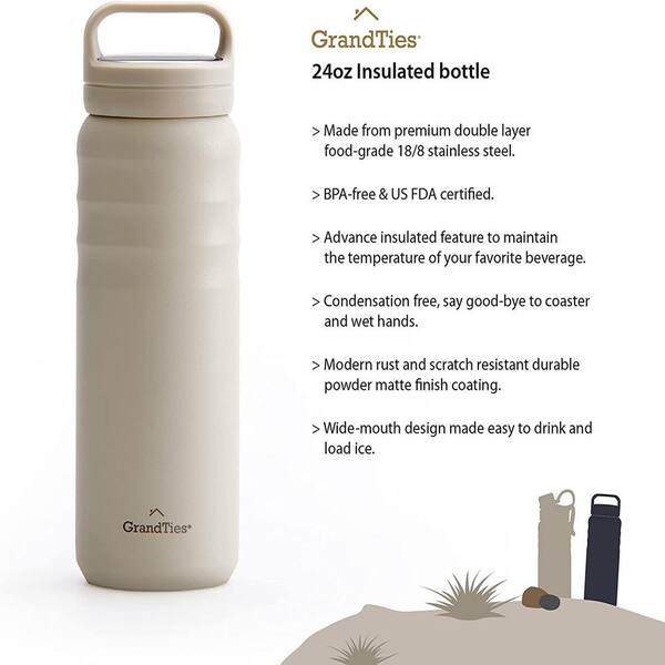 24 oz. Ivory White Travel Water Bottle - Wide Mouth Vacuum Insulated Water Bottle with 2-Style Lids