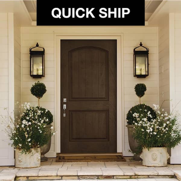 36 in. x 80 in. Right-Hand 2 Panel Square Coffee Bean Stain Fiberglass Prehung Front Door with Brickmould