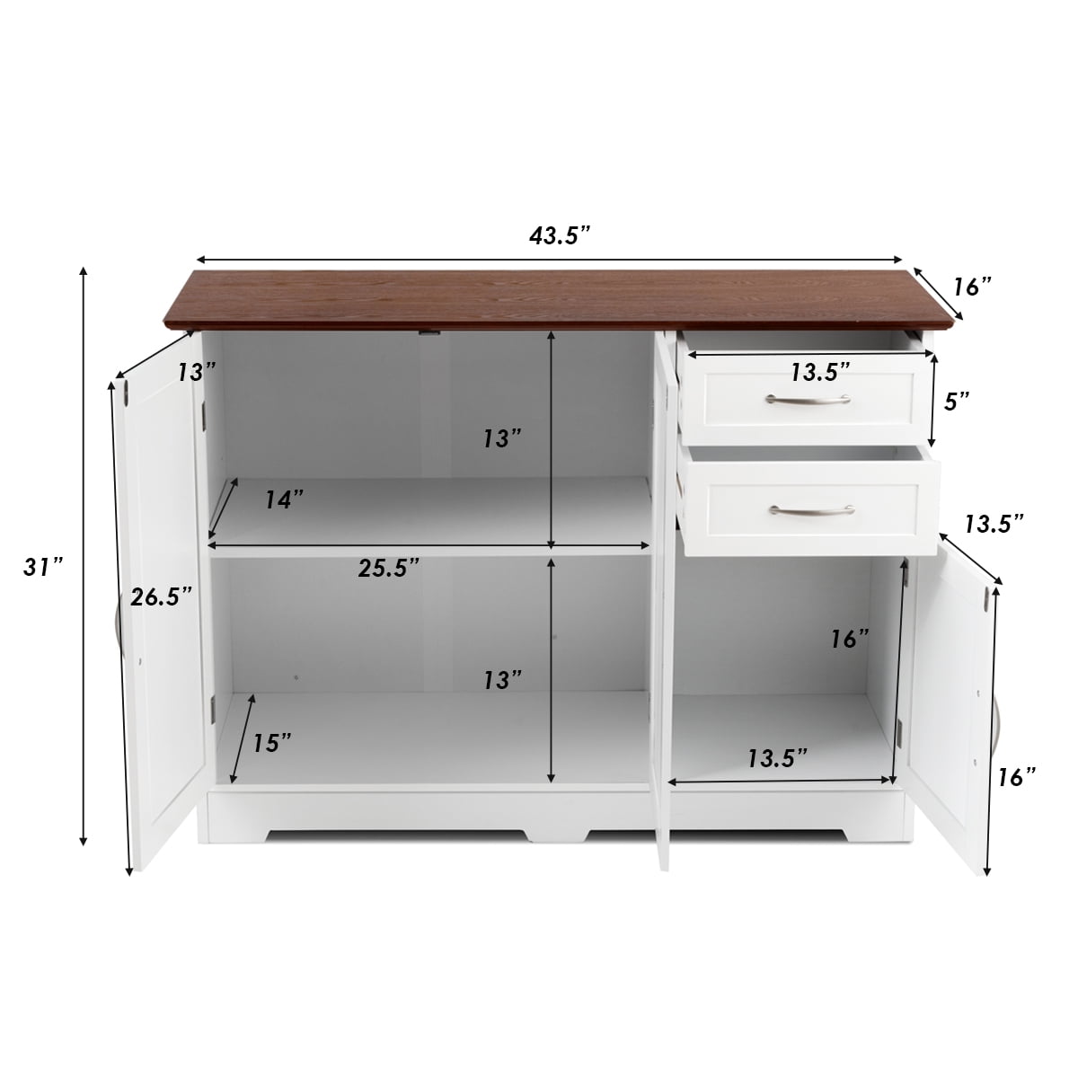 Gymax Buffet Storage Cabinet Console Table Kitchen Sideboardd Home Furni W/2 Drawers