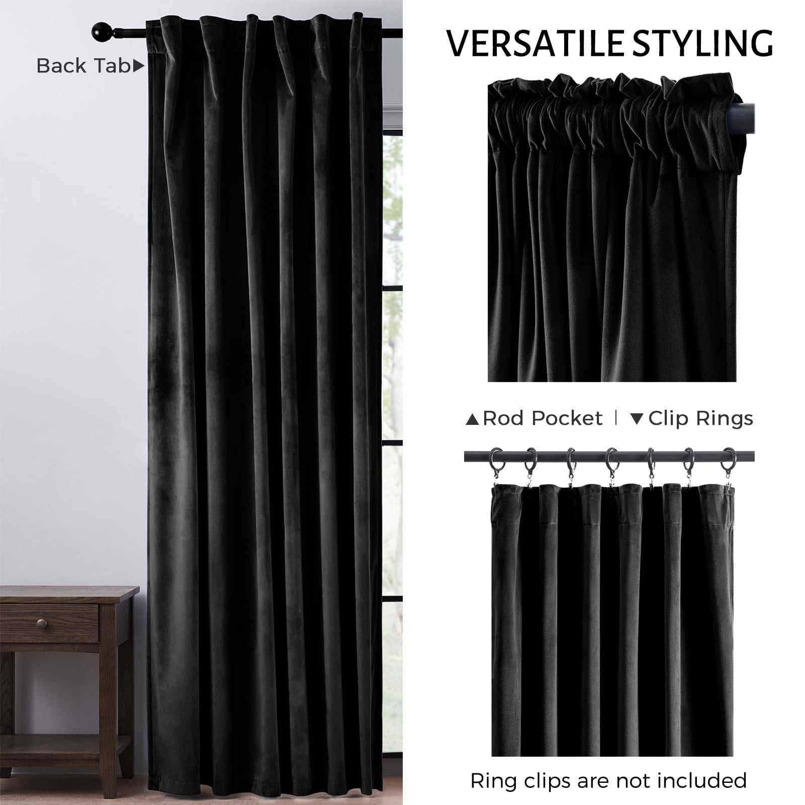 Topfinel 100% Blackout Luxury Velvet Curtain, 84 Inches Long Rod Pocket Back Thermal Insulated Noise Reduce Curtains for living room Bedroom, 2 Panels,52 x 84 Inch,Black