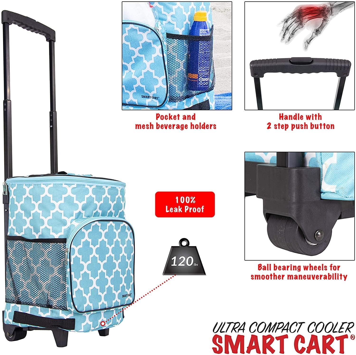 dbest products 36 Can Ultra Compact Standard Smart Cart Soft Rolling Cooler Blue