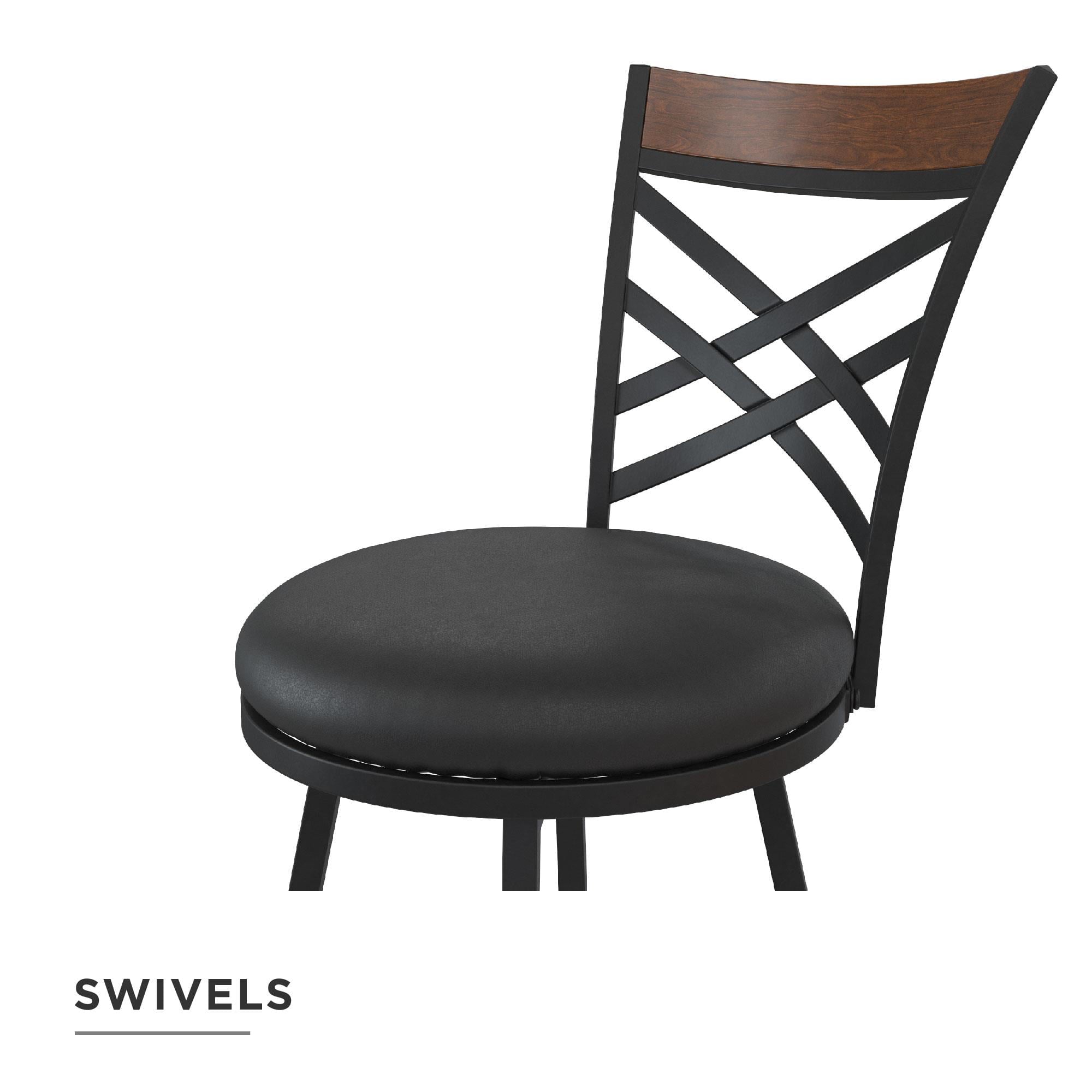 DHP Lesley Adjustable Swivel Barstool, Black Faux Leather, Set of 3