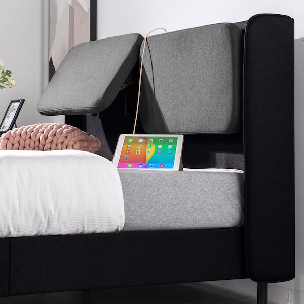 Avery Black Queen Platform Bed with Reclining Headboard and USB Ports