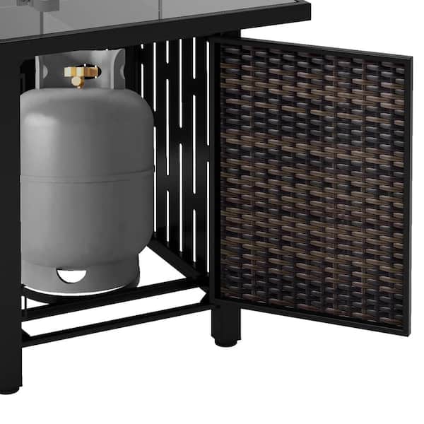 43 in. Dark Brown Rectangular Rattan Propane Gas Fire Pit Table 50,000-BTU with Ceramic Tabletop Water-Resistant Cover