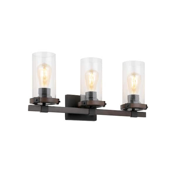 Richland 24 in. W 3-Light Dark Bronze Vanity Light Clear Seedy Glass