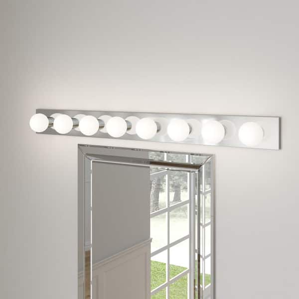 Center Stage 48 in. W Stage 8-Light Chrome Vanity Light