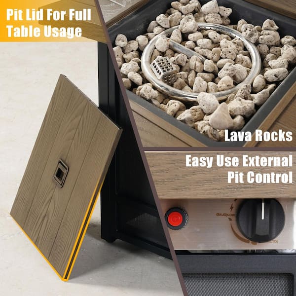 24.5 in. Brown Square Metal Propane Fire Pit Table with Volcanic Stone and CSA-Certified