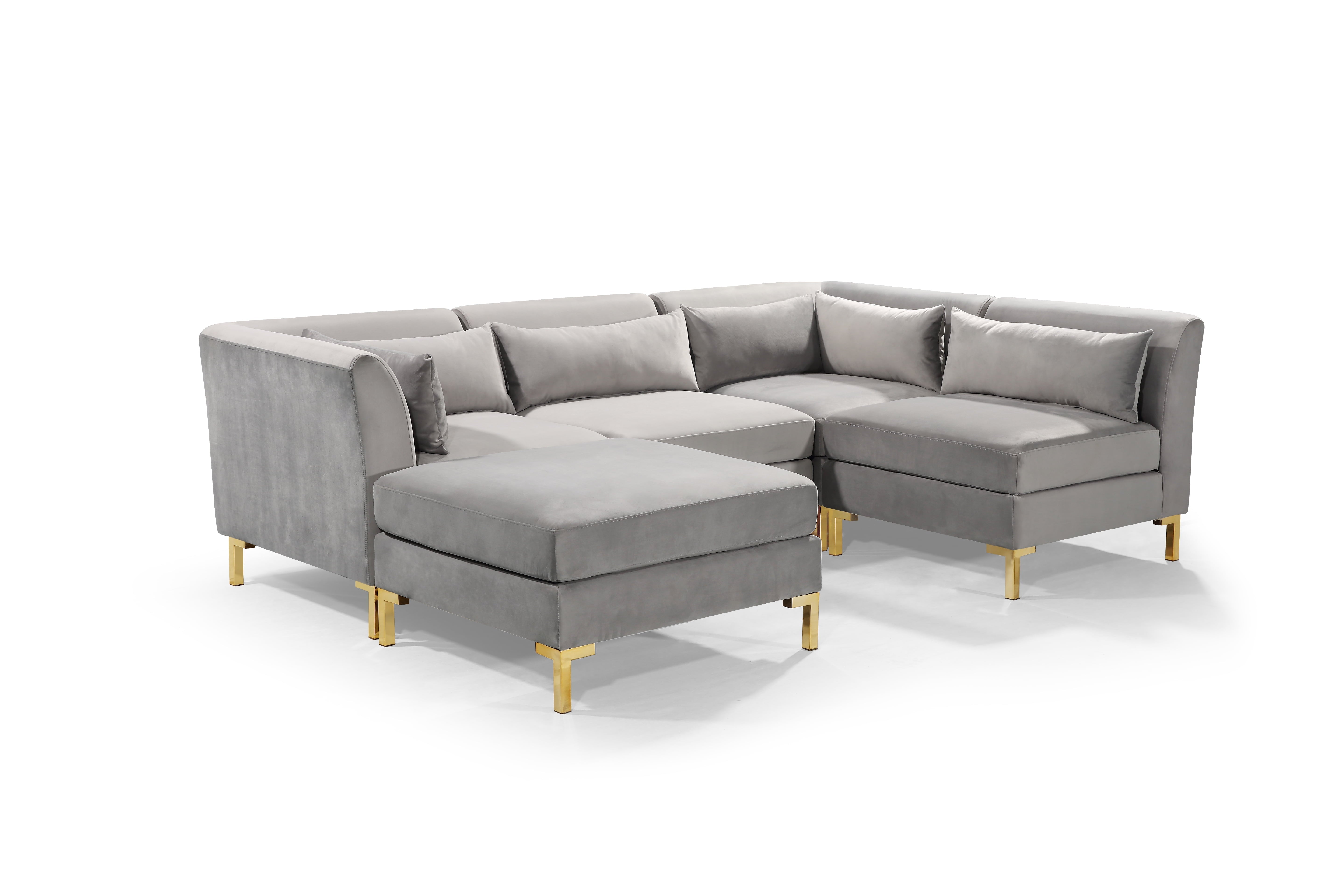 Chic Home Guison Sectional Sofa, Grey Velvet