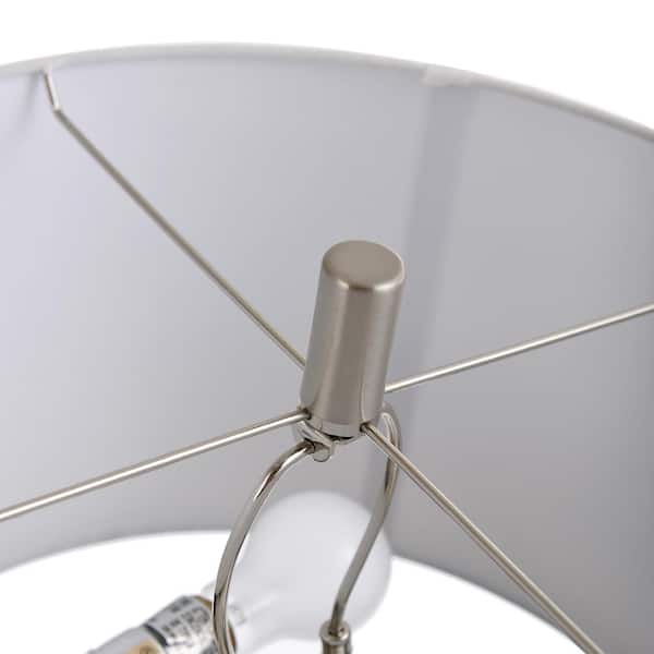 32 in. Glass Table Lamp - White Finish - Hardback Shade