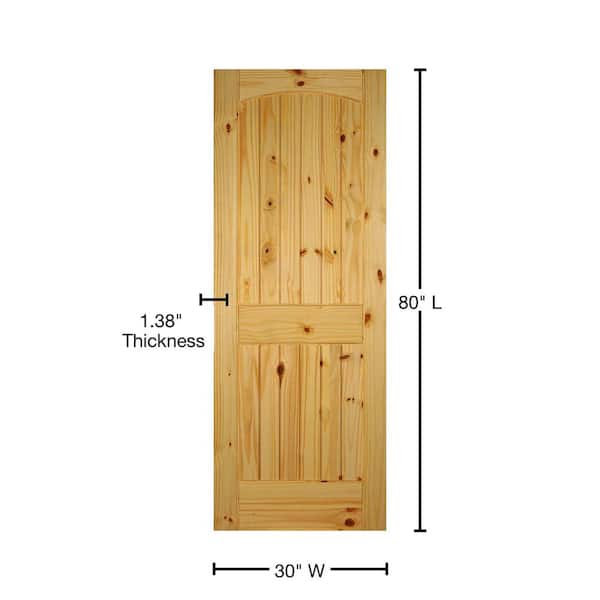 30 in. x 80 in. Right-Handed 2-Panel Solid Core Unfinished Arch Top V-Grooved Knotty Pine Single Prehung Interior Door