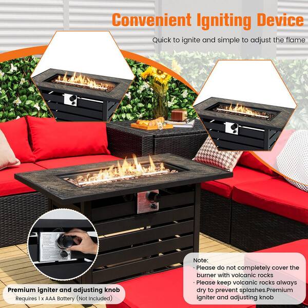 42 in. Rectangular Metal Propane Fire Pit Table 50,000 BTU W/Lava Rocks and PVC Cover