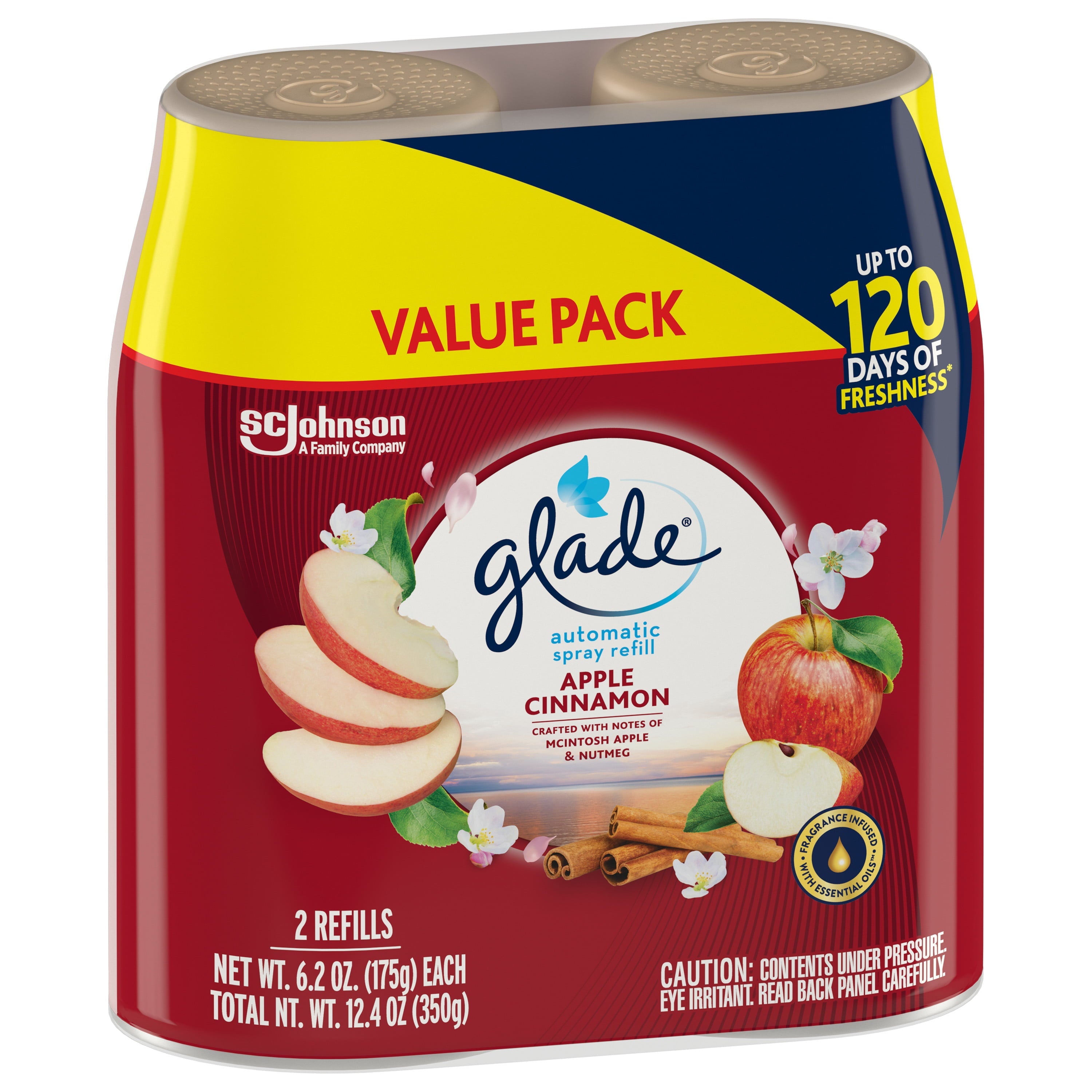 Glade Automatic Spray Refill 2 CT, Apple Cinnamon, 12.4 OZ. Total, Air Freshener