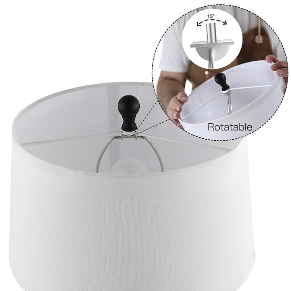 28 in. Bronze USB Table Lamp with White Linen Shade