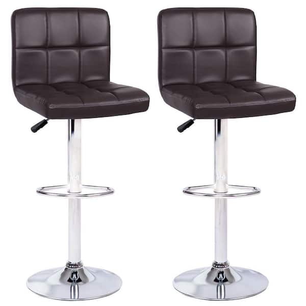 Set of 2 Bar Stools Adjustable Swivel Bar Chair Leather Counter Stools Bar Chairs, Stool for Kitchen Counter, Espresso