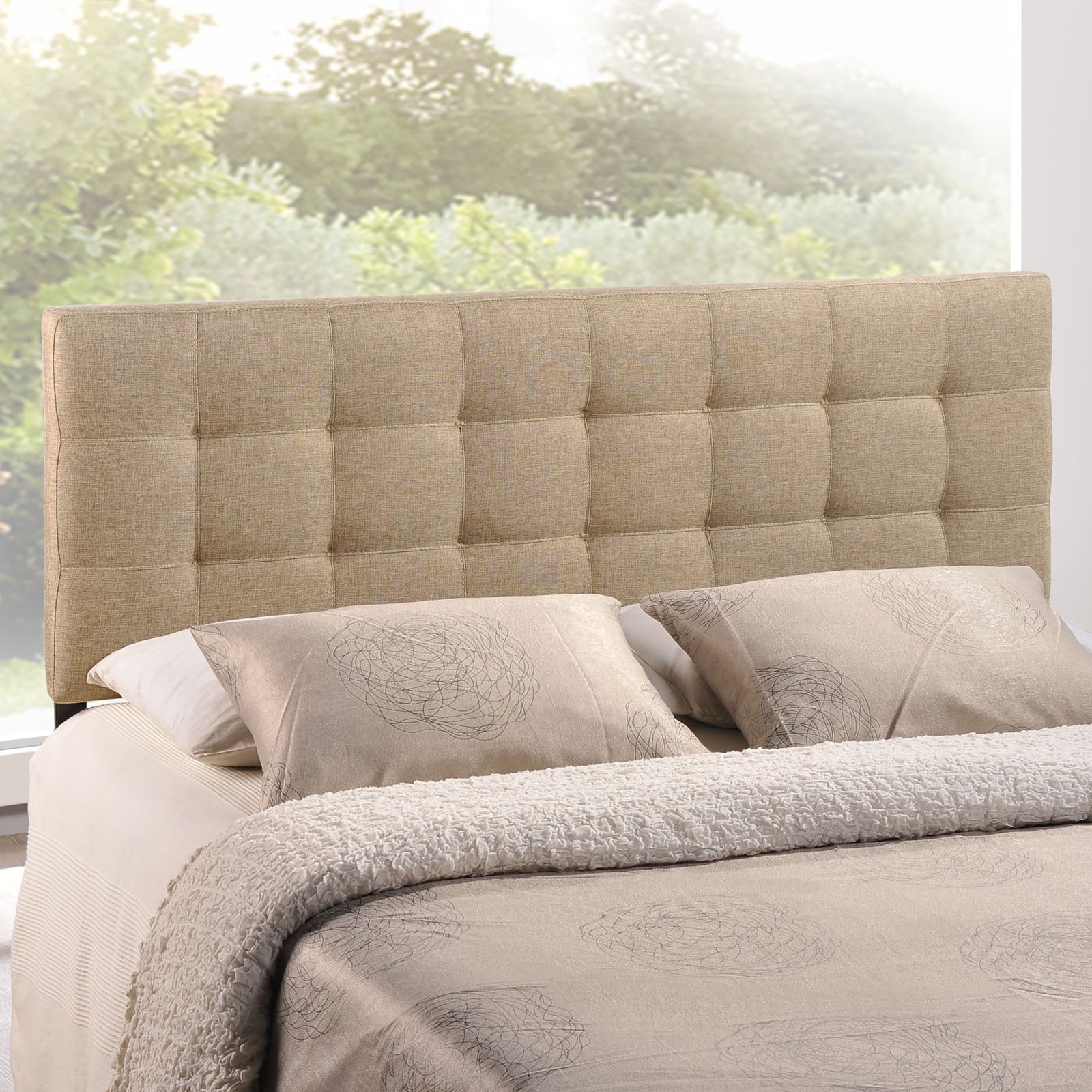 Modway Lily Queen Upholstered Fabric Headboard in Beige