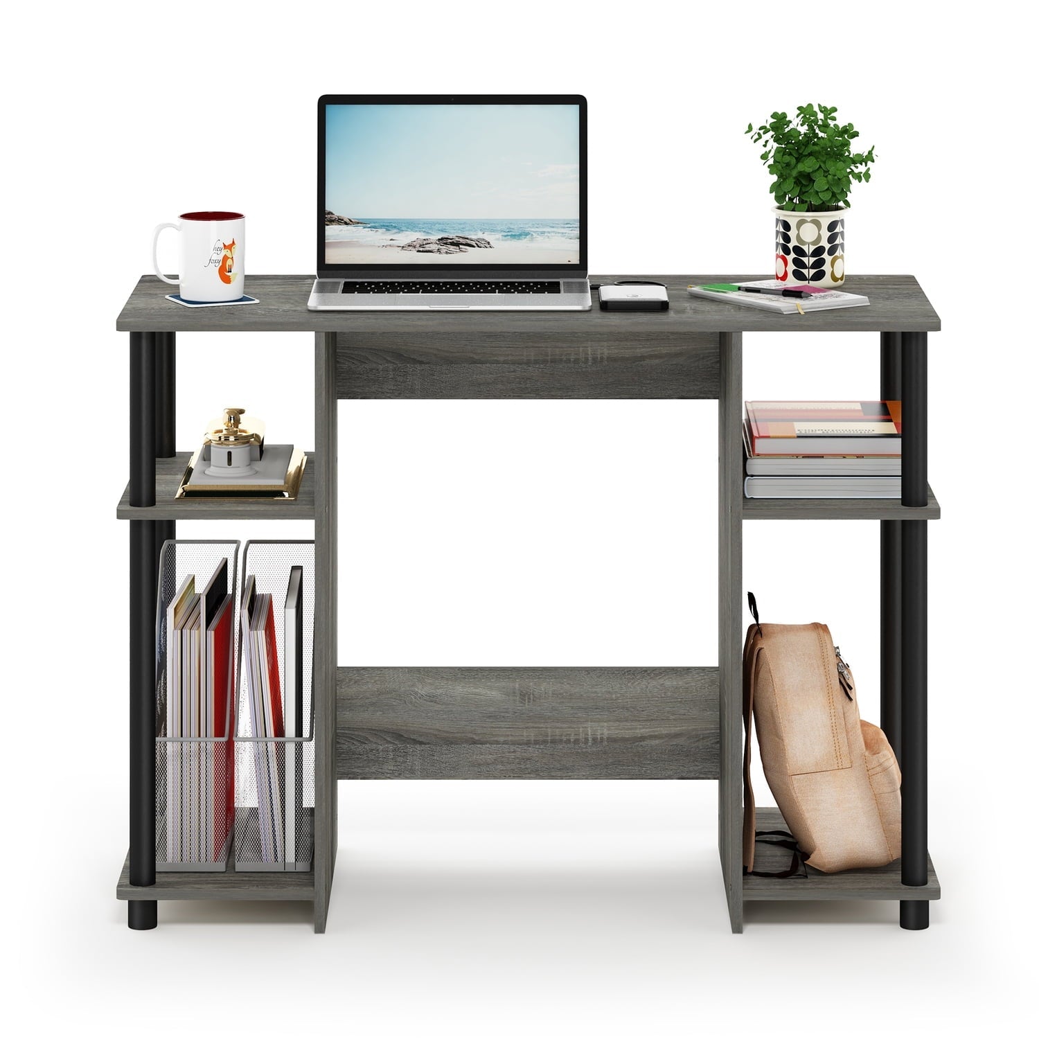 Furinno JAYA Compact Computer Study Desk, French Oak Grey/Black