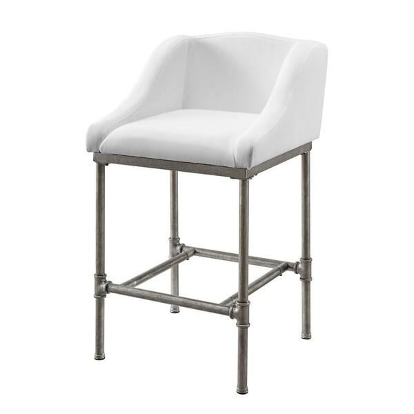 Dillon 35.25 in. Silver Low Back Metal 26 in. Counter Stool with Cream Fabric Seat and Back