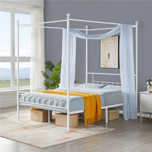 Metal Canopy Bed Frame With Headboard/Foot<wbr/>board Four-poster Bed Twin/Full/Quee<wbr/>n