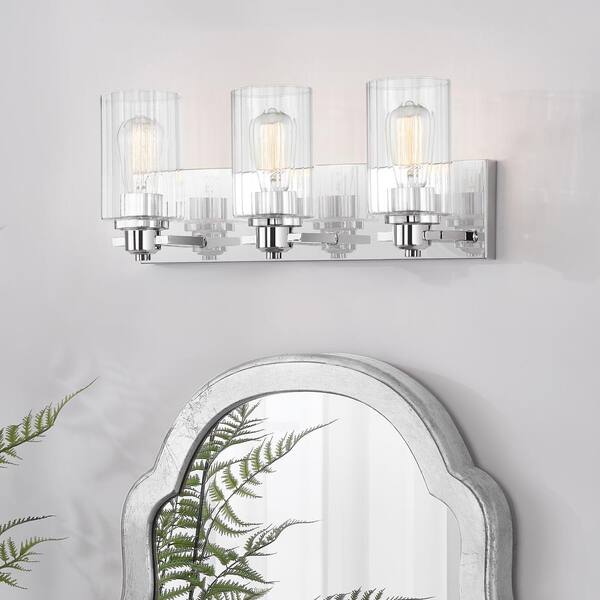 20.5 in. 3-Light Chrome Vanity Light with Ribbed Glass Shades